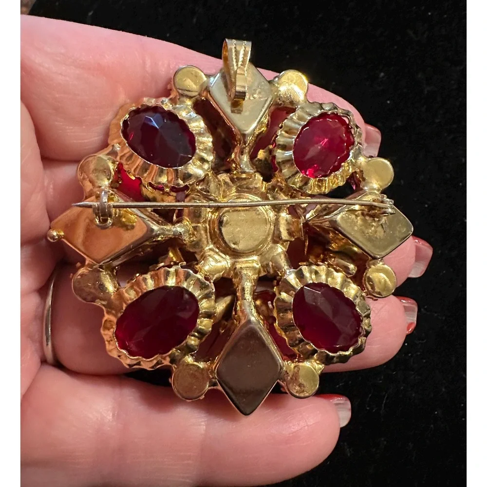 Juliana D&E Red Gold Flower Brooch Pendant
